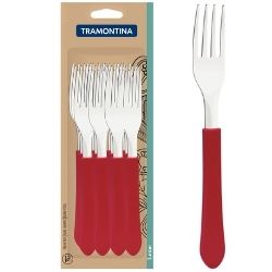 Garfo de Mesa Tramontina Leme Inox Cor Vermelha C/12un. R-182470