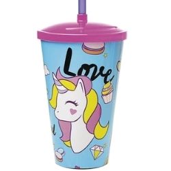 Copo C/Tampa/Canudo Unicornio 600ml Lumar R-902