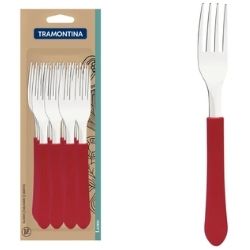 Garfo P/ Mesa Inox Cor Vermelho CT/C12 Tramontina Leme R-970