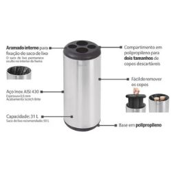 Lixeira Inox P. Copos Perugia 31L Tramontina R-046 - Imagem 2