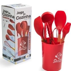 Conjunto Utensilios 7pçs Capri Black Cabo Vermelho R-960489