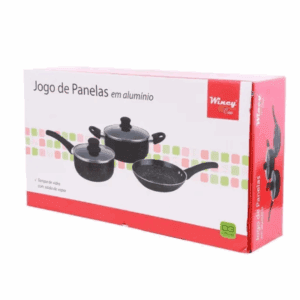 Jogo De Panelas Marble Preto 3 Peças - CZA01015