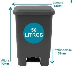 Lixeira C/ Pedal Retang 50L PT Merconplast 132584