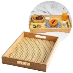 Bandeja Retangular Bambu Palha 40x28x4,5cm Fratelli Ref: 315731