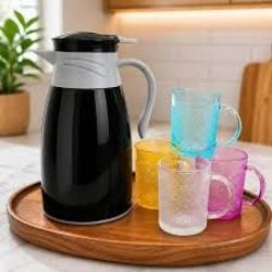 Conjunto Garrafa Térmica Preta 1L C/4un Canecas Vidro 190ml Fratelli Ref:317261 - Imagem 2