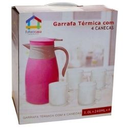 Conjunto Garrafa Térmica Rosa 1L C/4un Canecas de Vidro 190ml Fratelli Ref:300133 - Imagem 2