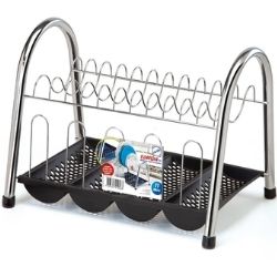 Escorredor de Louça Cromado 11 Divisórias  C/Bandeja Para Talheres Preto Arthi Ref:1048