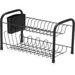 Escorredor de Louça Duplo Cromado 12 Divisórias C/Porta Talheres Preto e Porta Copos  Arthi Ref:1039