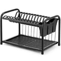 Escorredor Gaivota Duplo C/12 Divisórias  Porta Talheres e Porta Copos Aço Preto Arthi Ref:2595