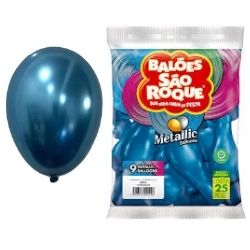 Balão Metallic Ballons Azul N°9 São Roque C/25 Ref: 9713