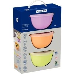Conjunto de Potes Plastico C/Tampa C/3 Peças 600ml Algodão Tramontina Ref: 25098/302