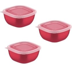 Conjunto de Potes Plastico C/Tampa C/3 Peças 300ml Vermelho Tramontina Ref:25098/701