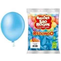 Balão Redondo Azul Baby  N°7 C/50 São Roque Ref : 5866
