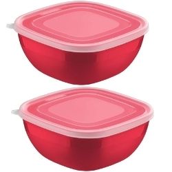 Conjunto de Potes Plastico C/Tampa C/2 Peças 2L Vermelho Tramontina Ref:25098/704