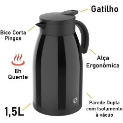 Bule Termico Elegance 1L Preto Soprano Ref:9565 - Imagem 4