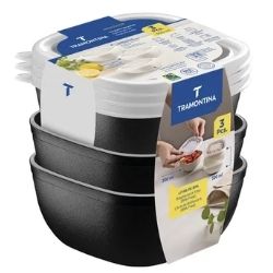 Conjunto de Potes Plastico C/Tampa C/3 Peças 300ml Preto Tramontina Ref:25098/001