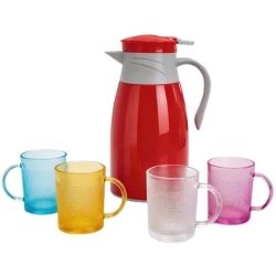 Conjunto Garrafa Térmica Vermelha 1L C/4un Canecas de vidro Ref:300140 - Imagem 2