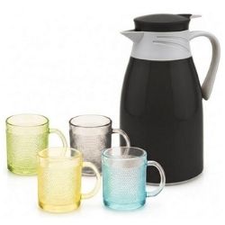 Conjunto Garrafa Térmica Preta 1L C/4un Canecas Vidro 190ml Fratelli Ref:317261