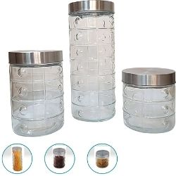 Conjunto De Potes Fratelli em Vidro C/ Tampa Inox C/3pçs Ref:318992