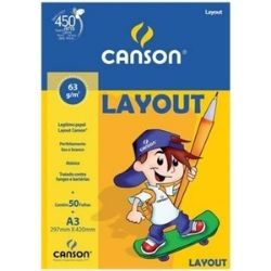Bloco Papel Layout A3 297x420mm 60g C/50 Folhas Branco Canson Ref:66667075