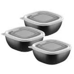 Conjunto de Potes Plastico C/Tampa C/3 Peças 600ml Preto Tramontina Ref:25098/002