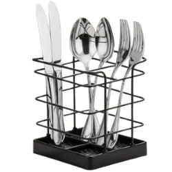 Porta Talheres Quadrado C/ 4 Divisórias Aço Preto Arthi Ref:2509