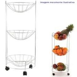 Fruteira Tripla Redonda C/Rodas Aço Cromado Arthi Ref:1097