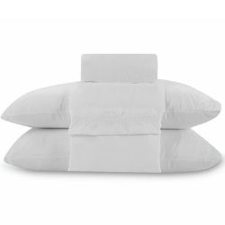 Jogo de Cama Bordado Queen C/4 Peças 100% Poliester Off White Sul Brasil Ref:4768