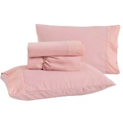 Jogo de Cama Bordado Liso Casal C/4 Peças 100% Poliester Peach Sul Brasil Ref:4690