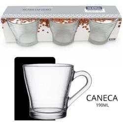 Caneca Vidro Fratelli de 190ml C/3un Ref:314383