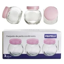 Conjunto de Porta Condimento Fratelli de Vidro 190ml C/Tampa C/3un Ref:965538