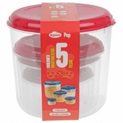 Conjunto Potes Mantimentos Giplas C/5un Redondo 600ml/1L/3L/6L Decorados Sortidos Ref:1208-000