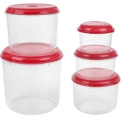 Conjunto Potes Mantimentos Redondo Giplás C/5un de 600ml/1L/2L/ 3L/6L Sortidos Ref:0108-000