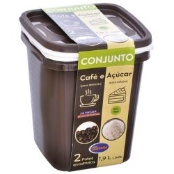 Conjunto Potes Mantimentos Quadrado Giplas C/2un Café/Açucar de 1,95L Marfim/ Marrom Ref:1210-22/25