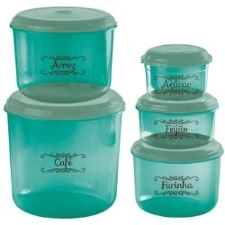 Conjunto Potes Mantimentos Redondo Baixos Giplást C/5un 400ml/600ml/1L/1,5L/2,4L Sortidos Ref:0206-000