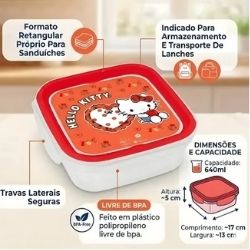 Sanduicheira C/Trava Hello Kitty 640ml Bandeirante Ref:9650502 - Imagem 2
