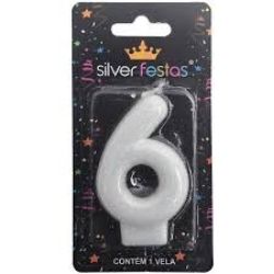 Vela Glitter Branca N°6 (CX/12un) Silver Ref:VEGB06