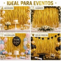 Cortina Decorativa Metalizada Dourada Fosca 100x200cm (PC/12un) Ref:HA547 - Imagem 4