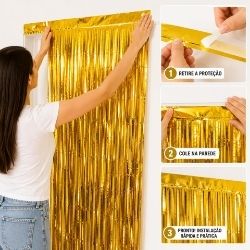 Cortina Decorativa Metalizada Dourada Fosca 100x200cm (PC/12un) Ref:HA547 - Imagem 5