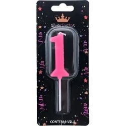 Vela Glitter Rosa Neon N°1 (CX/12un) Silver Ref:VEGR01