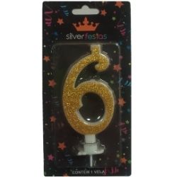 Vela Glitter Dourada N°6 (CX/12un) Silver Ref:VEGD06