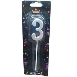 Vela Glitter Branca N°3 (CX/12un) Silver Ref: VEGB03
