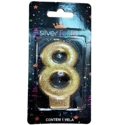 Vela Glitter Dourada N°8 (CX/12un) Silver Ref:VEGD08