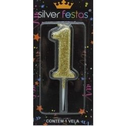 Vela Glitter Dourada N°1 (CX/12un) Silver Ref:VEGD01