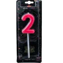 Vela Glitter Rosa Neon N°2 (CX/12un) Silver Ref:VEGR02
