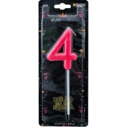 Vela Glitter Rosa Neon N°4 (CX/12un) Silver Ref:VEGR04
