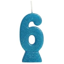 Vela Glitter Azul Claro N°6 (CX/12un) Silver Ref:VEGU06