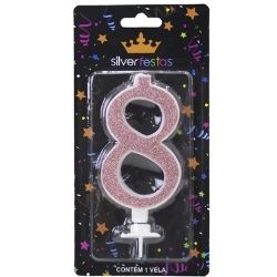 Vela Glitter Rosa Neon N°8 (CX/12un) Silver Ref:VEGR08
