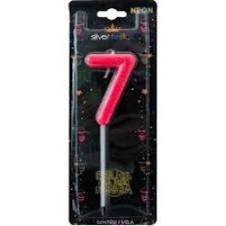 Vela Glitter Rosa Neon N°7 (CX/12un) Silver Ref:VEGR07