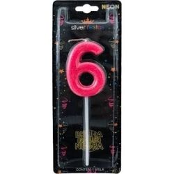 Vela Glitter Rosa Neon N°6 (CX/12un) Silver Ref:VEGR06
